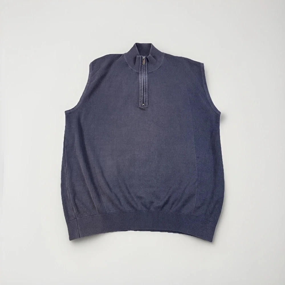 Vintage St Croix Shop Vest Men's XL Navy 1/4 Zip Cotton Blend Made in USA